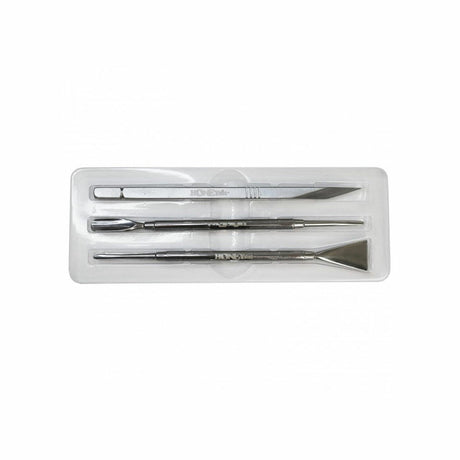 HoneyStick 3-piece Professional Dab Tool Set in Steel, Front View on White Background