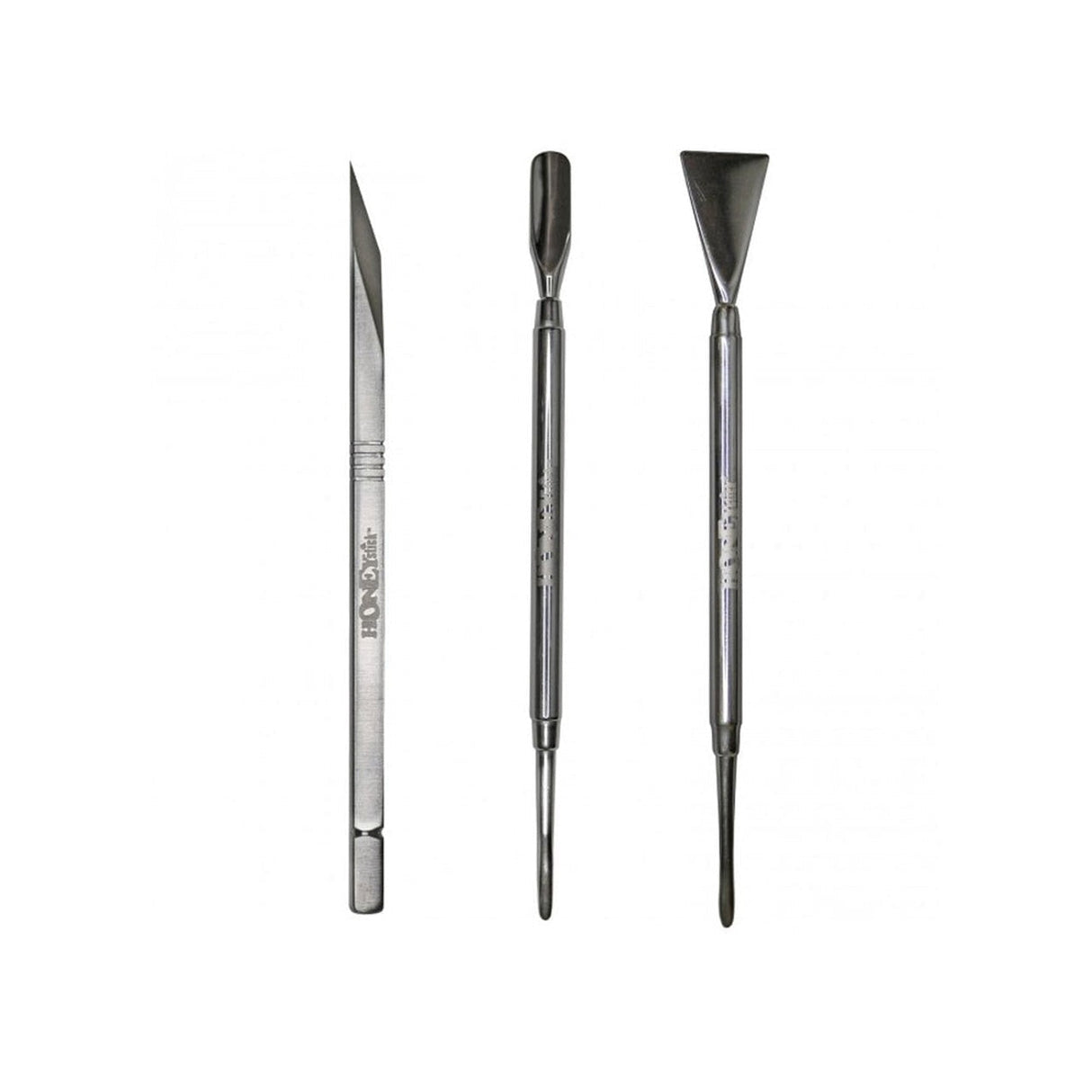 HoneyStick 3-piece Professional Dab Tool Set made of steel, displayed on white background