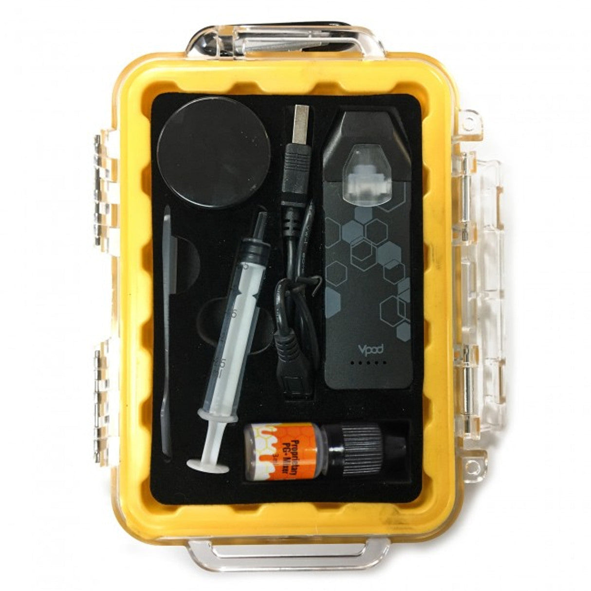 HoneyStick Vpod Kit for concentrates, 400mAh, with accessories in a portable case - top view