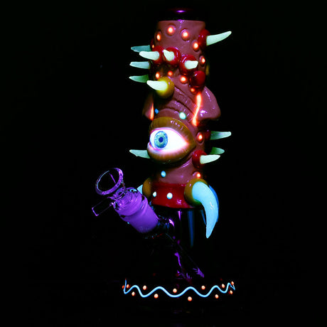Horned Cyclops 3D Painted Beaker Water Pipe, 9.75", Borosilicate Glass, Front View