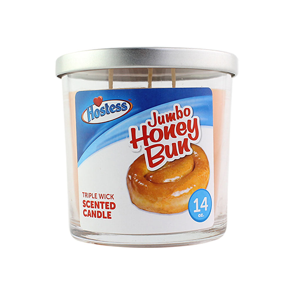 Hostess Jumbo Honey Bun Scented Candle, 14 oz with Triple Wick, Front View on White Background