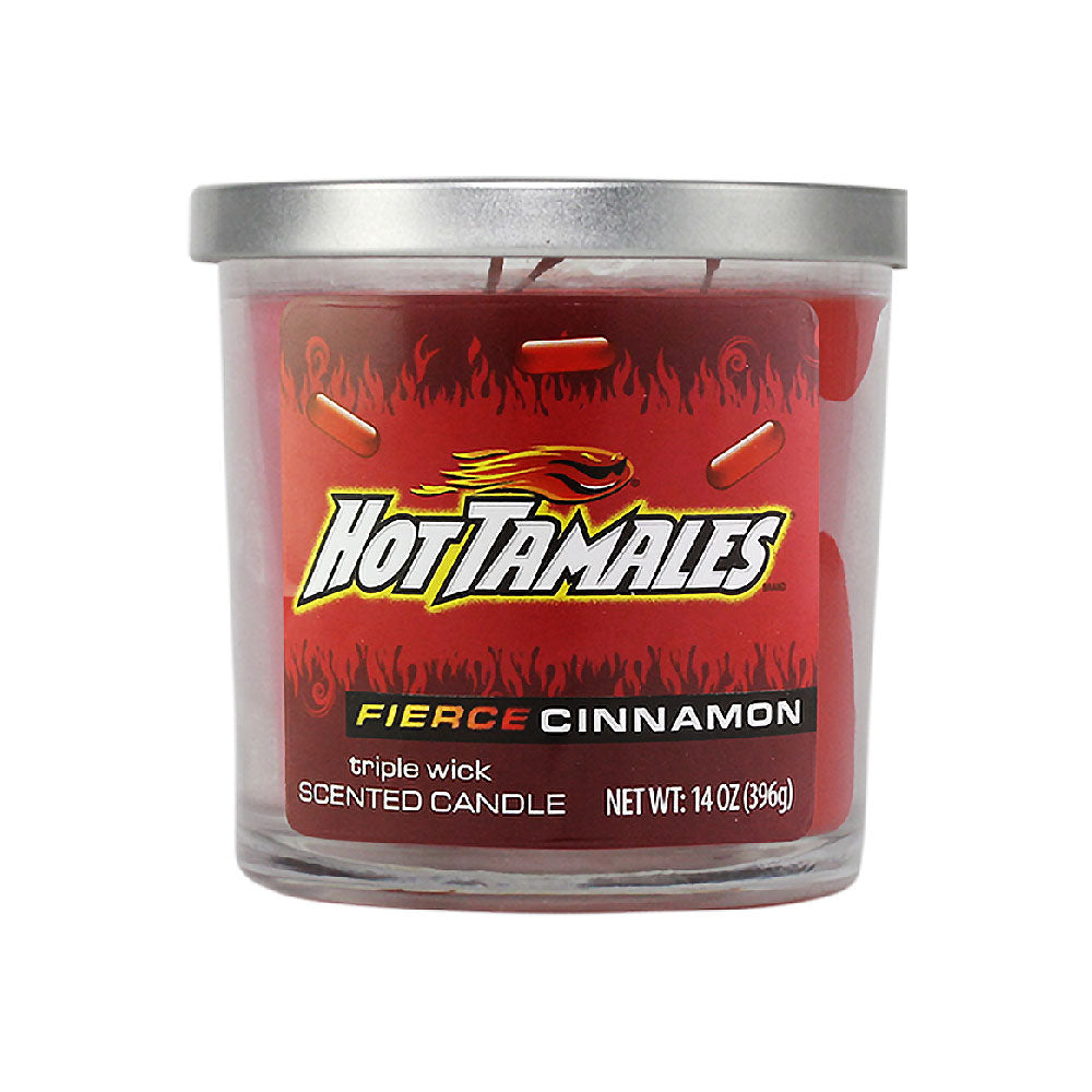 Hot Tamales Fierce Cinnamon scented candle, triple wick, 14 oz, front view on white background