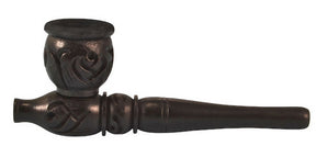 Humble Carved Wood Tobacco Pipe - Side View on Seamless Black Background