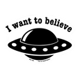 I Want to Believe UFO sticker, 5" x 3.5", USA made novelty gift, front view on white background