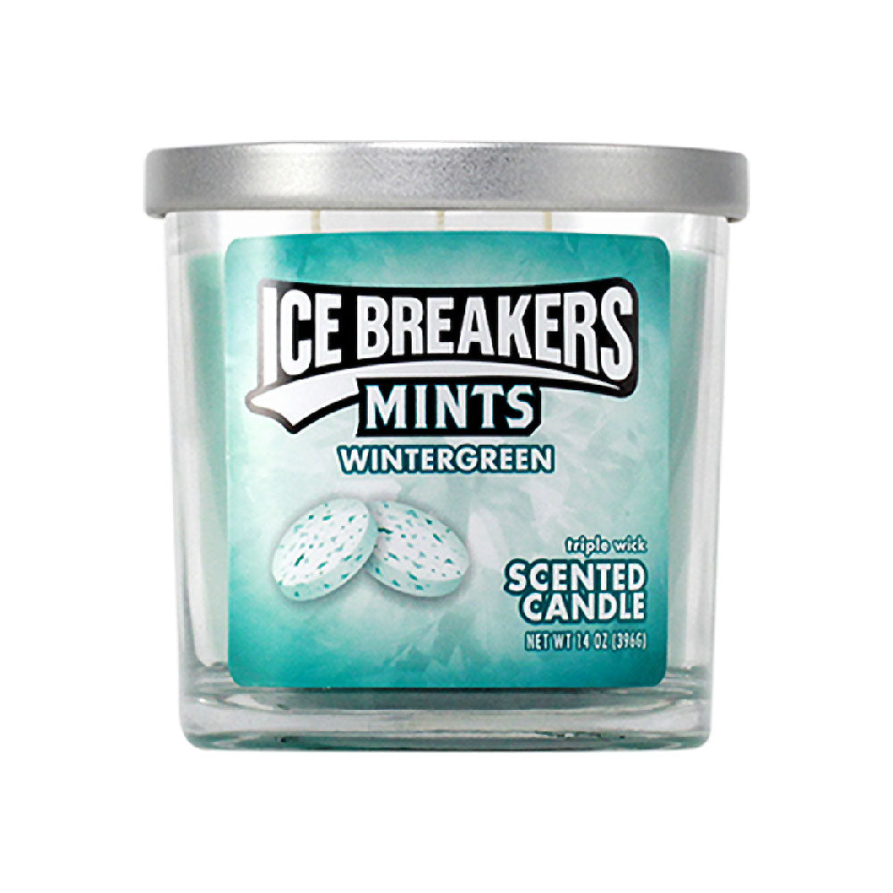 Smoke Out Candles Ice Breakers Wintergreen Scented Candle, 3 oz Blue Soy Wax, Front View