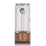 MJ Arsenal Alpine Series Steamboat Bubbler, compact borosilicate glass with wooden base, front view