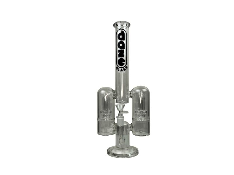 Daze Glass 14" Rocket Ship Water Pipe with Dual Showerhead Percs Front View on White