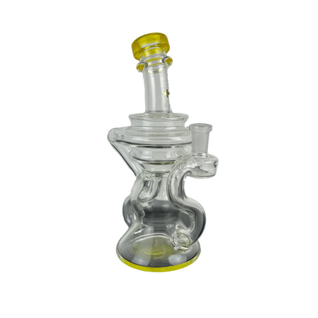 Beta Glass Labs Klein Dab Rig in Amber, Compact Design with 90 Degree Banger Hanger, Front View