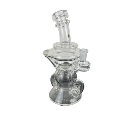 Beta Glass Labs Klein Dab Rig in Clear with 90 Degree Banger Hanger, Front View on White Background