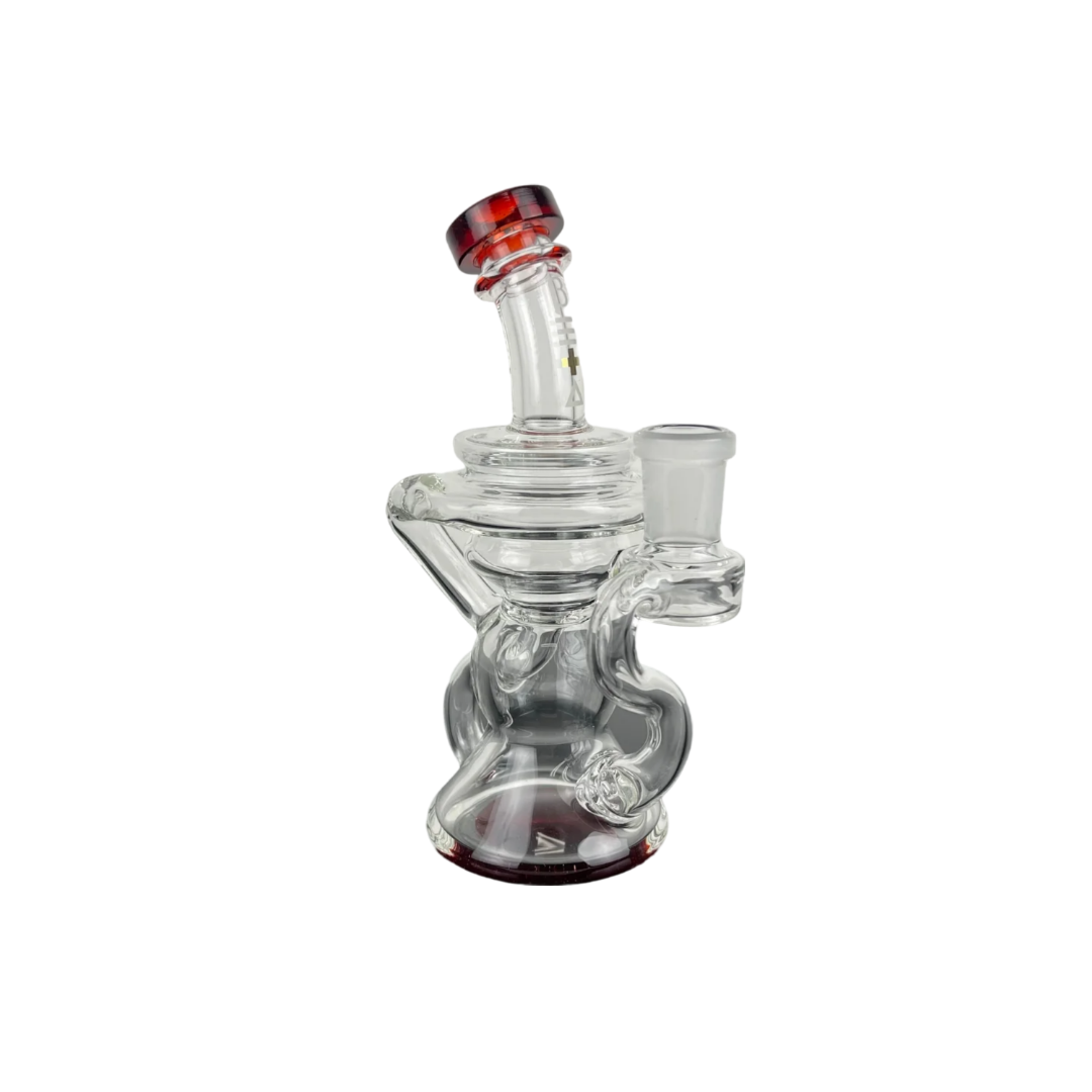 Beta Glass Labs Klein 2.0 Dab Rig in Pomegranate color with 14mm female joint, front view on white background.