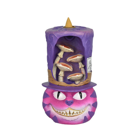 Cheshire Cat Incense Burner with whimsical design, front view on a seamless white background