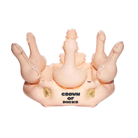 Inflatable Crown of Dicks apparel front view on white background, novelty party accessory