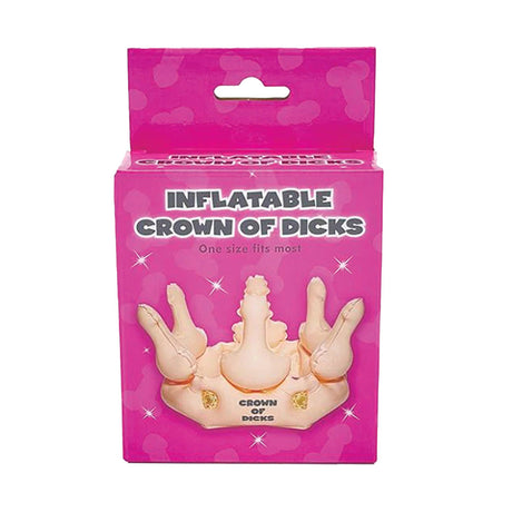 Inflatable Crown of Dicks packaging front view, humorous party apparel, one size fits most