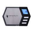 Infyniti Hexx black pocket scale with blue digital display, 500g capacity, front view