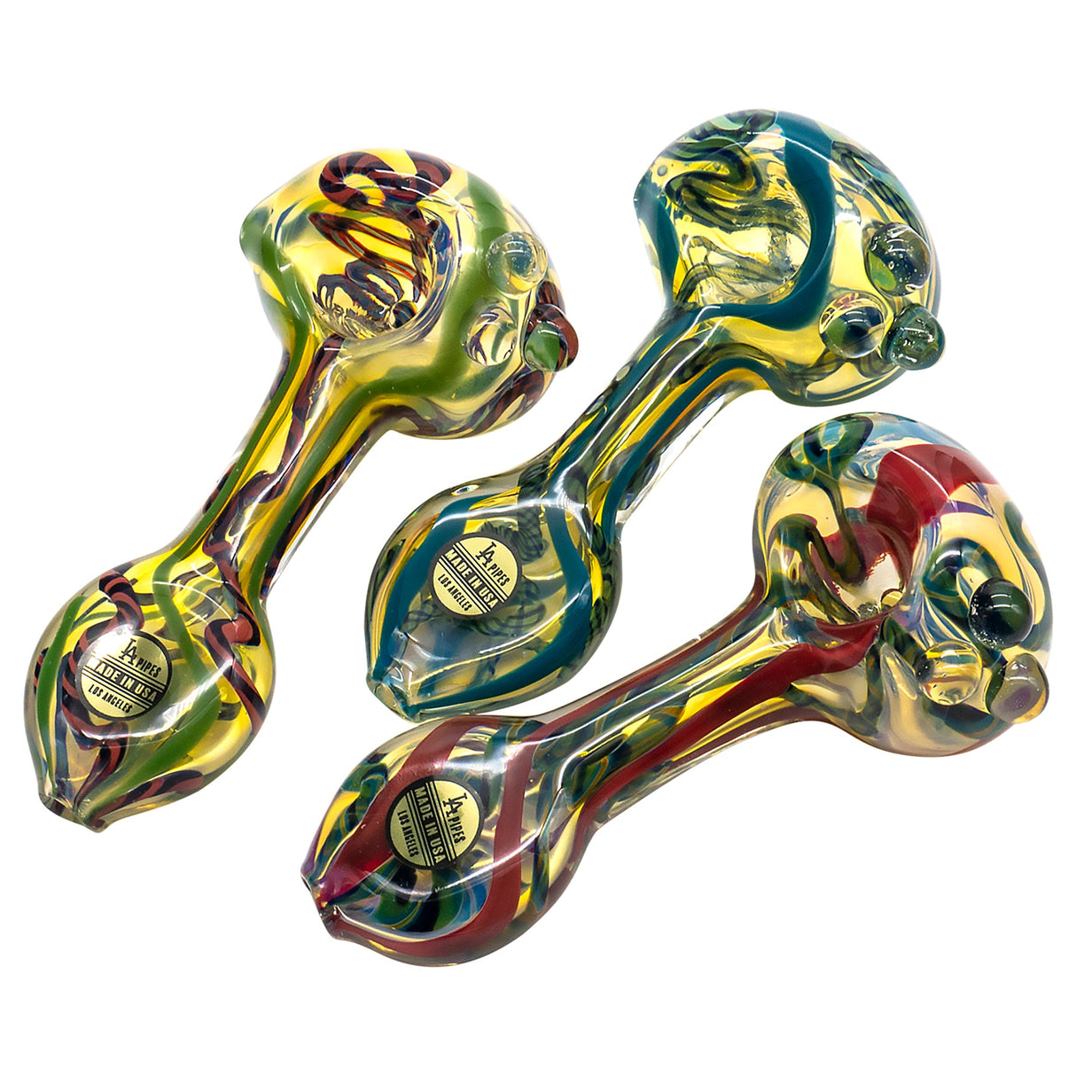 LA Pipes Inside-Out Candy Cane Glass Pipes, Fumed Color Changing, 4" Length
