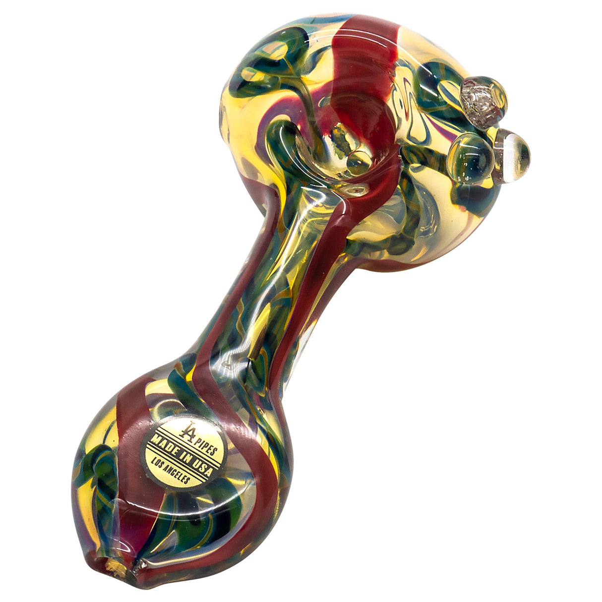 LA Pipes Inside-Out Candy Cane Glass Pipe, 4" Fumed Color Changing, USA Made, Side View