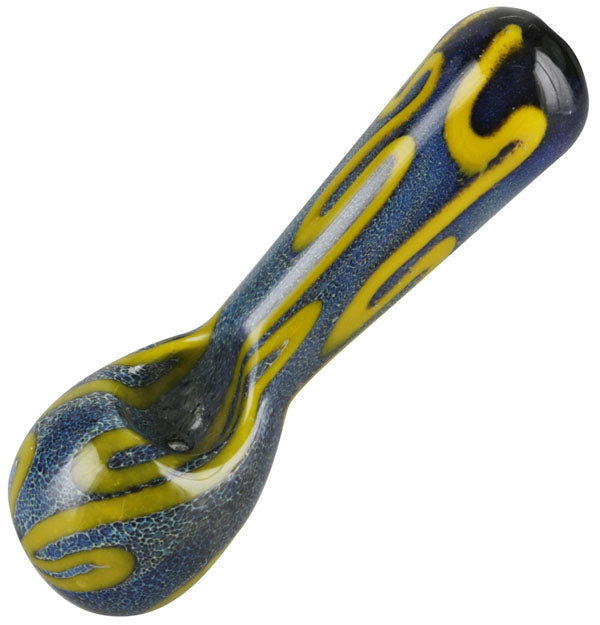 Inside Out Glass Spoon Pipe, 4.5", Borosilicate Glass, Blue & Yellow Design - Top View