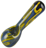 Inside Out Glass Spoon Pipe, 4.5", Borosilicate Glass, Blue & Yellow Design - Top View
