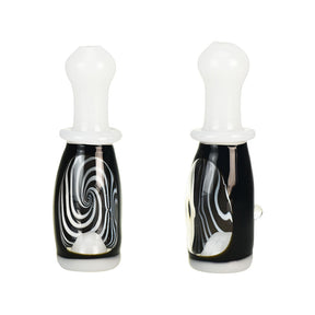 Borosilicate Glass Inside Spiral Bowling Pin Chillum Pipe, Front and Side Views