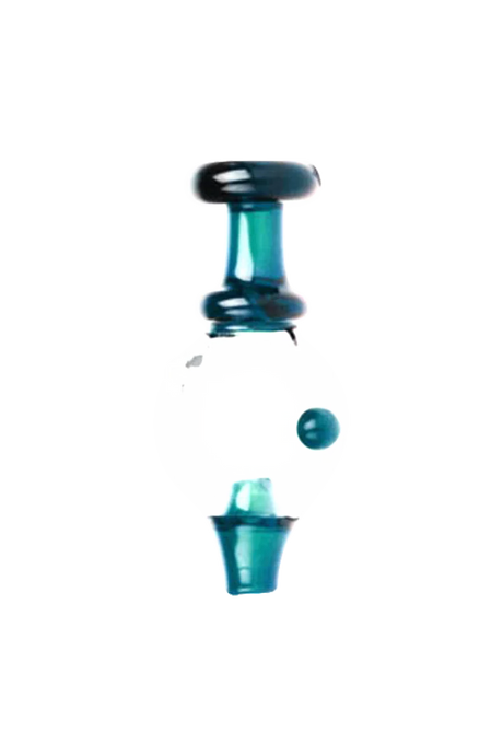 UV reactive borosilicate glass spinning ball carb cap, 28mm diameter, front view on white background