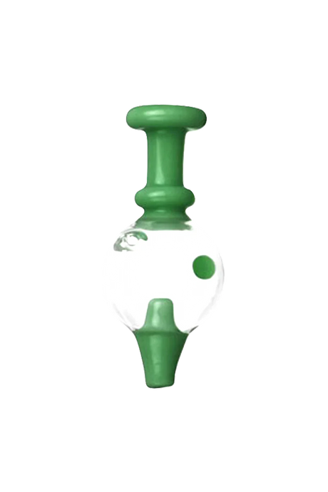 Borosilicate glass spinning ball carb cap for dab rigs, UV reactive, 28mm diameter, front view