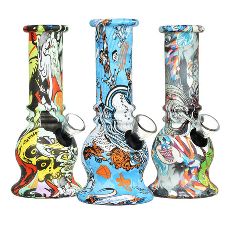 Bell Glass Mini Water Pipes with Intricate Designs - Front View - 5.75" Height