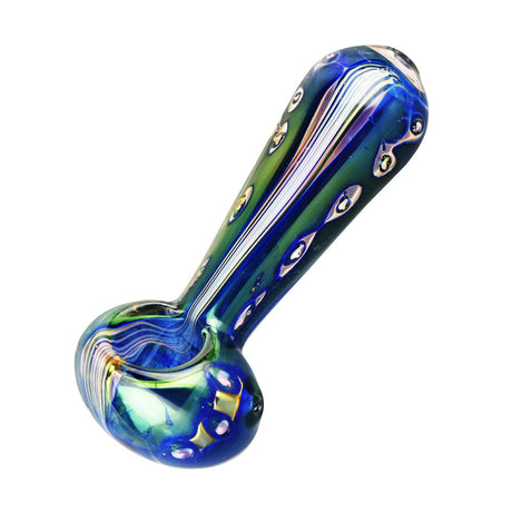 Blue Moonscape Iridescent Glass Spoon Pipe with Stripes & Spots, Compact 4.5" Size