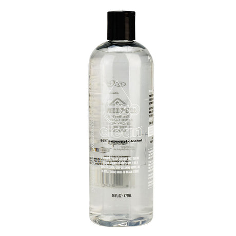 16oz bottle of Isopropyl Alcohol Cleaner for bong and pipe maintenance, front view on white background