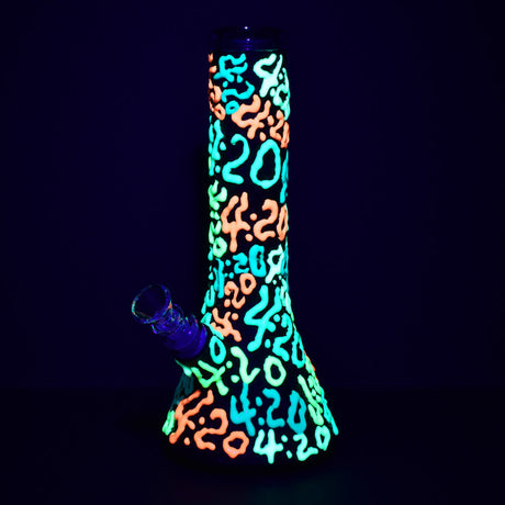 Glow in the Dark Beaker Water Pipe with 420 Design - Borosilicate Glass - Front View