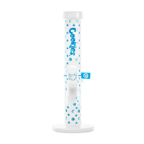 Cookies V Straights Water Pipe - Clear Borosilicate Glass Bong with Blue Accents, Front View