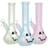 Jack-O-Lantern Glow In The Dark Glass Water Pipe | 9.25" | 14mm F | Colors Vary