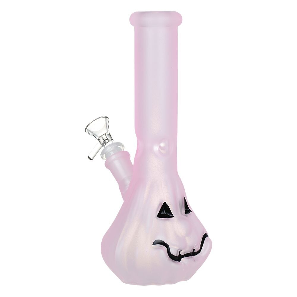 Jack-O-Lantern Glow In The Dark Glass Water Pipe | 9.25" | 14mm F | Colors Vary