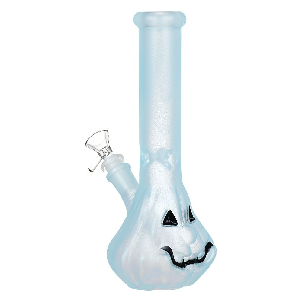 Jack-O-Lantern Glow In The Dark Glass Water Pipe | 9.25" | 14mm F | Colors Vary