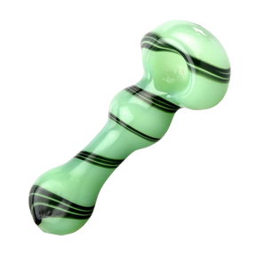 Jade Green Black Swirl Spoon Pipe, 4" Borosilicate Glass, Angled Side View