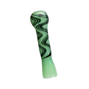Jade Green Black Wave Taster Bat, 3.5" Borosilicate Glass Chillum, Angled View
