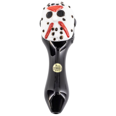 LA Pipes - Jason Mask Killer Glass Pipe, Front View, 4.5" Spoon Design for Dry Herbs