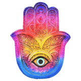 Vibrant Jewel-Tone Ombre Hamsa Incense Burner Front View, Polyresin 5"x6" Design