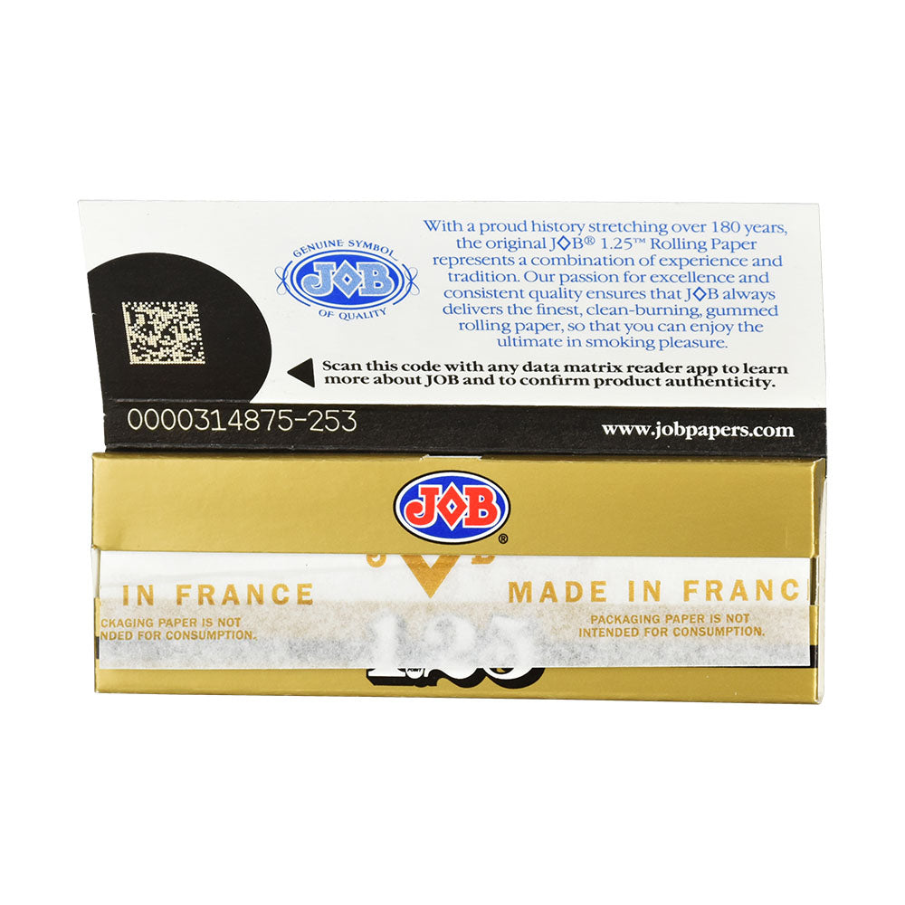 JOB Gold 1 1/4" Rolling Papers pack front view highlighting luxurious gold color and French origin