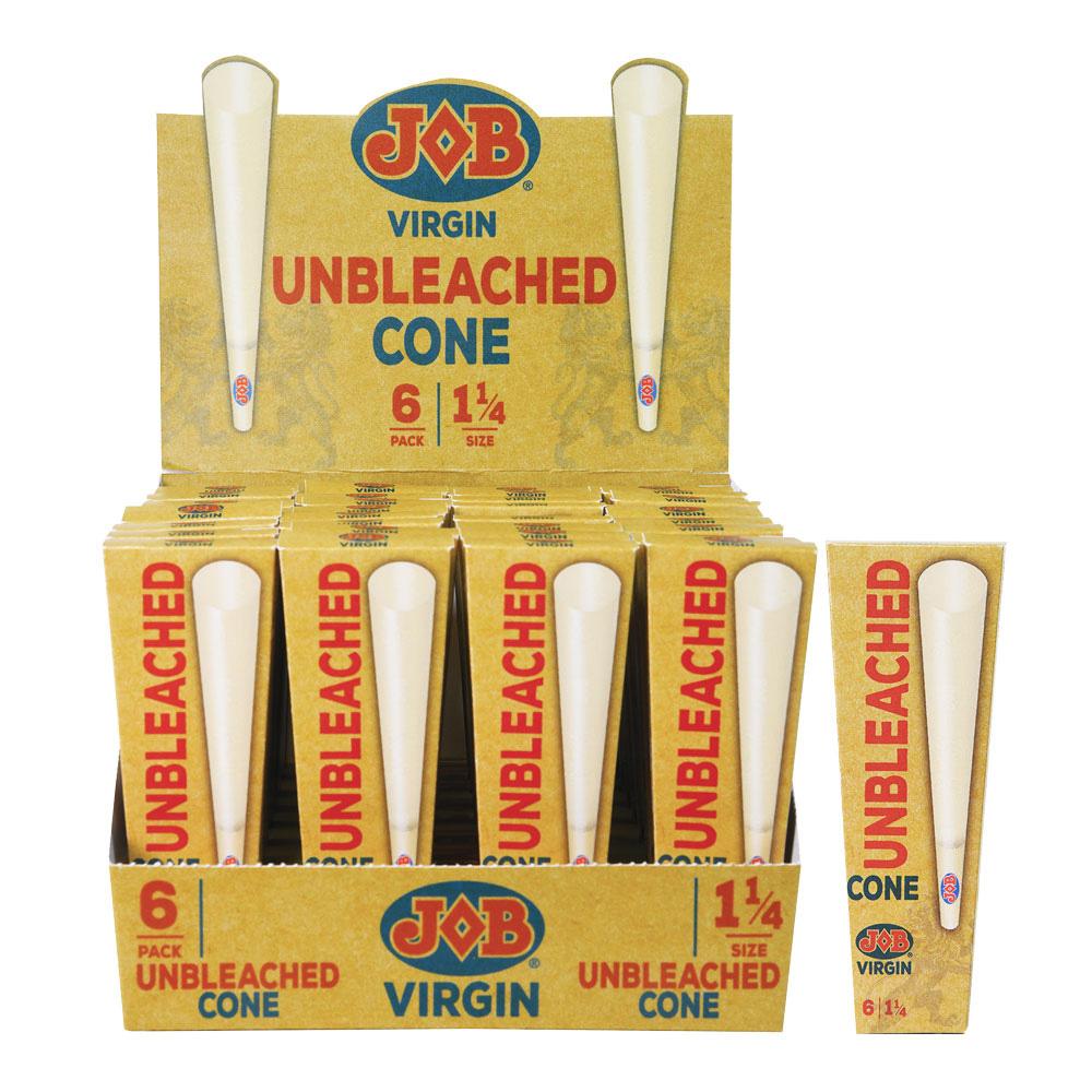 JOB Virgin Unbleached Cones 1 1/4" Size Display Box with Hemp Rolling Papers