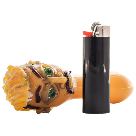LA Pipes Joe Exotic Hand Pipe in Borosilicate Glass, Side View with Lighter, 4 Inch