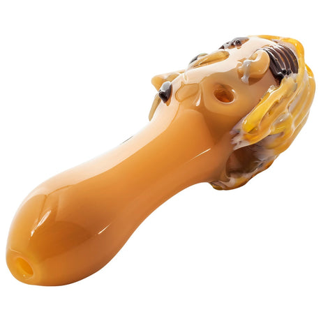 LA Pipes Joe Exotic Hand Pipe, 4" Borosilicate Glass, Tiger Stripe Detail, Angled Side View