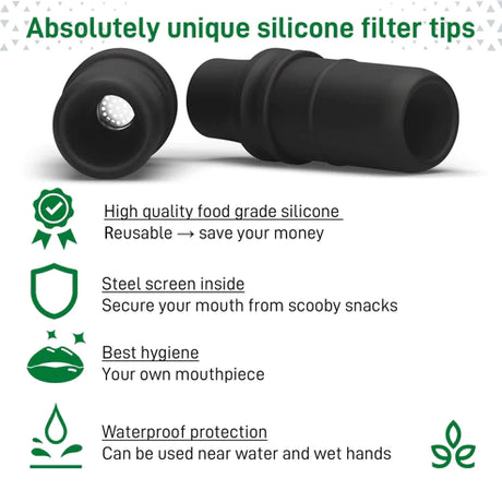 Weedgets Doob Tube Replacement Filter Tips in Black, Portable Silicone, 2 Pack