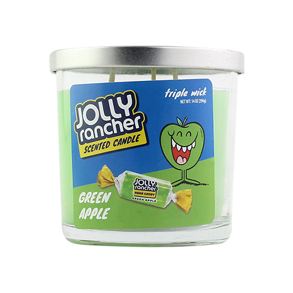 Smoke Out Candles Jolly Rancher Green Apple Scented Soy Wax Candle in Clear Jar, Front View