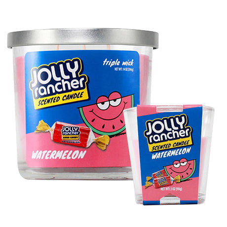 Smoke Out Candles Jolly Rancher Watermelon Scented Candle in pink, 3 oz size, front view