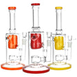 Jubilant Journey Glass Water Pipes in red, orange, yellow with 14mm female joints, front view