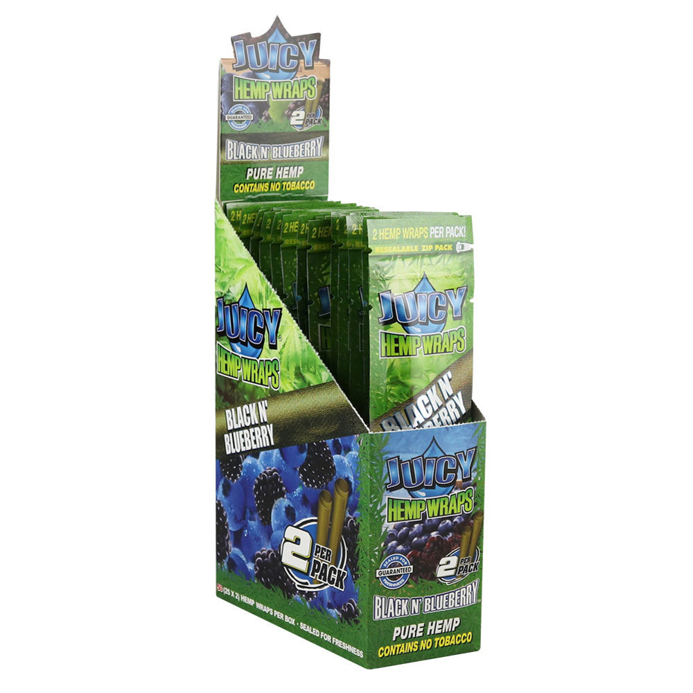 Juicy Jays Hemp Blunt Wraps Display Box, Black n' Blueberry Flavor, For Dry Herbs
