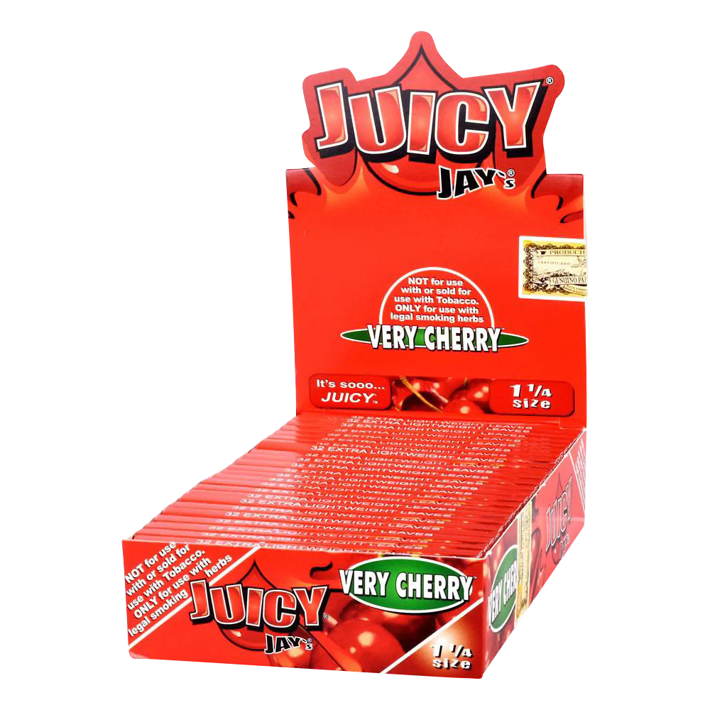 Juicy Jays 1 1/4 Rolling Papers 24 Pack, Cherry Flavor, Front View
