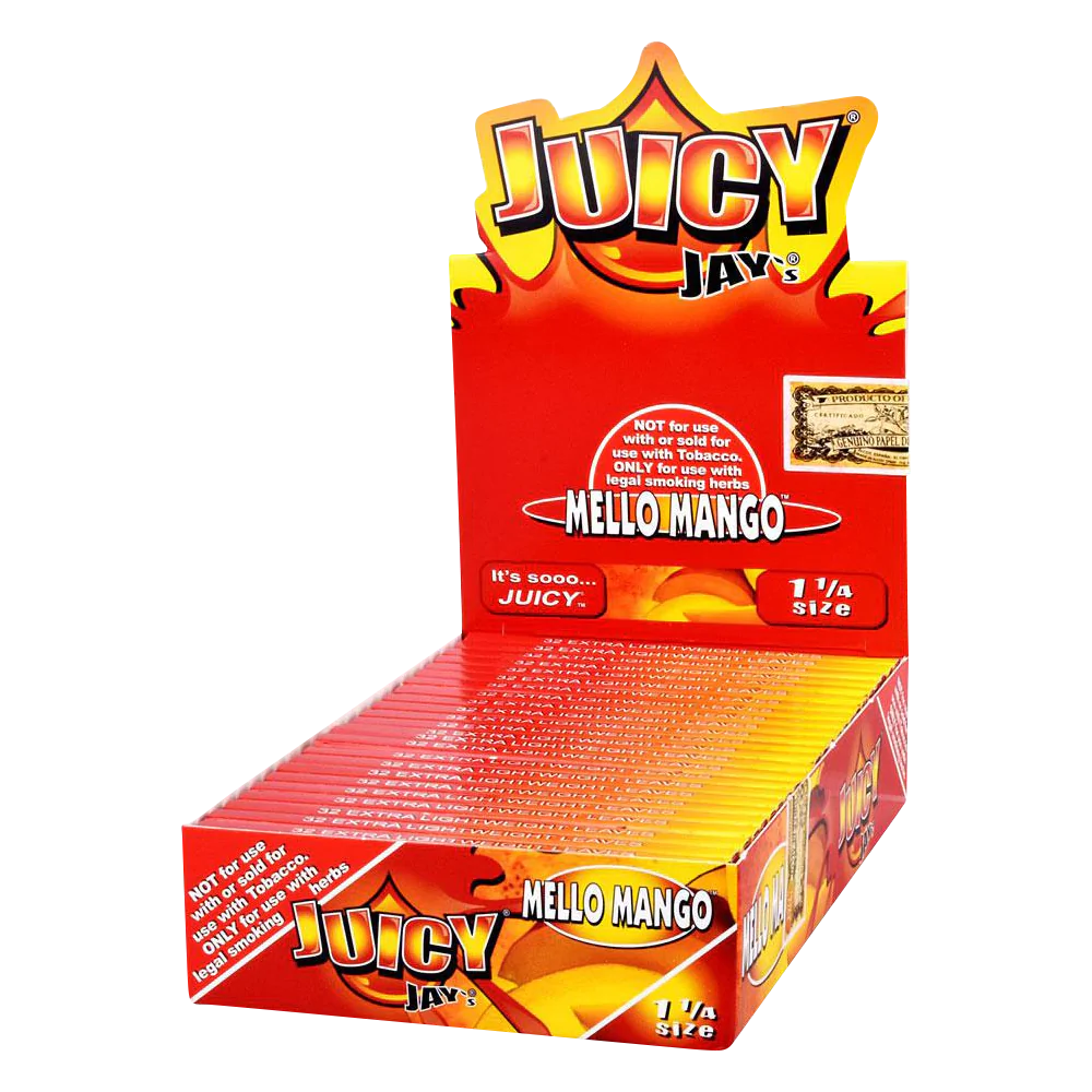 Juicy Jays 1 1/4 Mello Mango Flavored Rolling Papers, 24 Pack Display Box