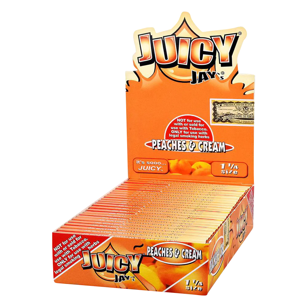 Juicy Jays 1 1/4 Size Rolling Papers, 24 Pack, Peaches & Cream Flavor - Front View