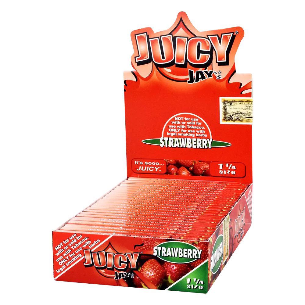 Juicy Jays Strawberry Flavored 1 1/4 Rolling Papers 24 Pack Front View